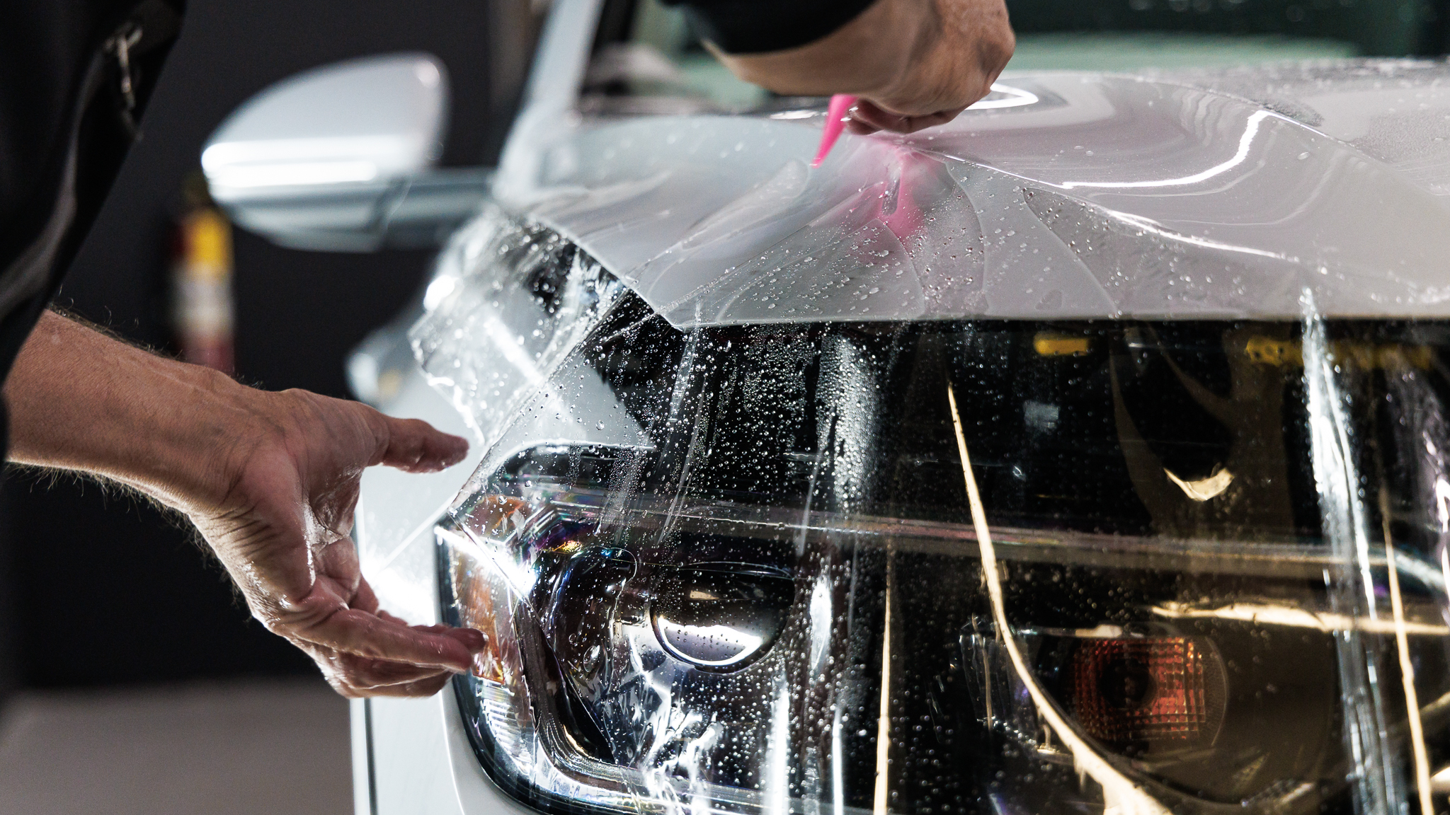Close-up of PPF on a luxury car hood